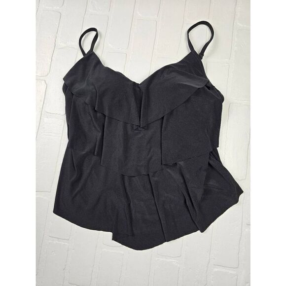 Aqua Green Black Tiered Tankini Top Small - Picture 1 of 3
